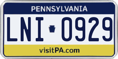 PA license plate LNI0929