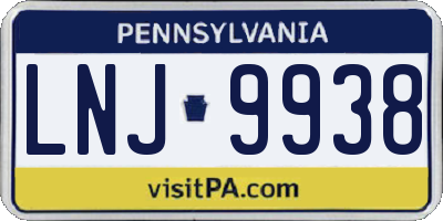PA license plate LNJ9938