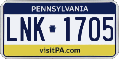 PA license plate LNK1705
