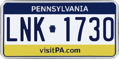 PA license plate LNK1730