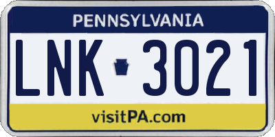 PA license plate LNK3021