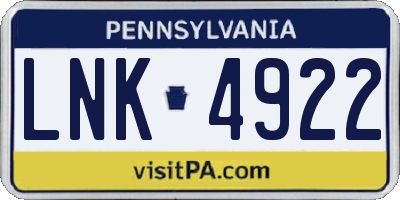 PA license plate LNK4922
