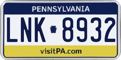 PA license plate LNK8932