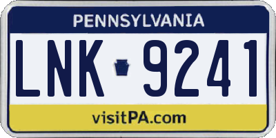 PA license plate LNK9241