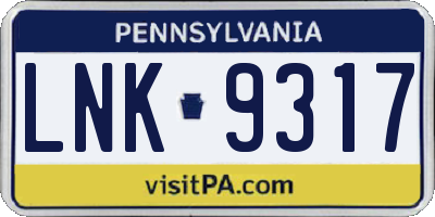 PA license plate LNK9317
