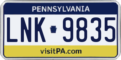 PA license plate LNK9835