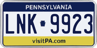 PA license plate LNK9923