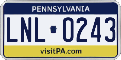 PA license plate LNL0243