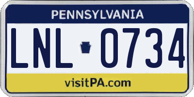 PA license plate LNL0734