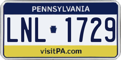 PA license plate LNL1729