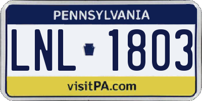 PA license plate LNL1803