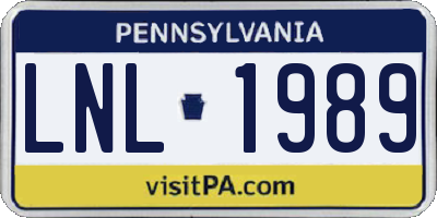 PA license plate LNL1989