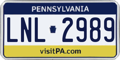 PA license plate LNL2989