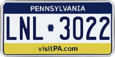 PA license plate LNL3022