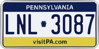 PA license plate LNL3087