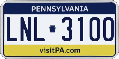 PA license plate LNL3100