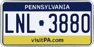 PA license plate LNL3880