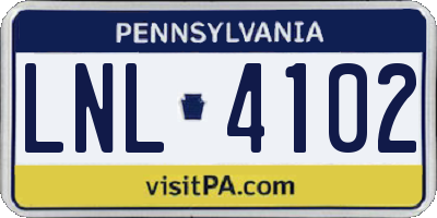 PA license plate LNL4102