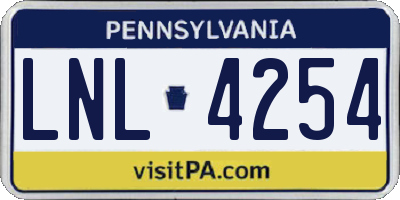 PA license plate LNL4254