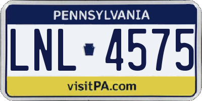 PA license plate LNL4575