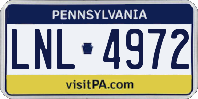 PA license plate LNL4972