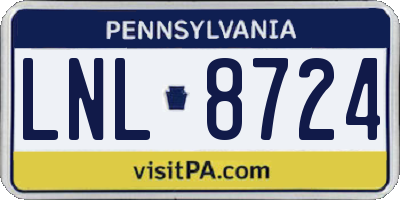 PA license plate LNL8724