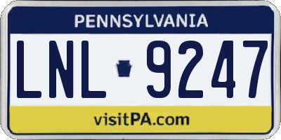 PA license plate LNL9247