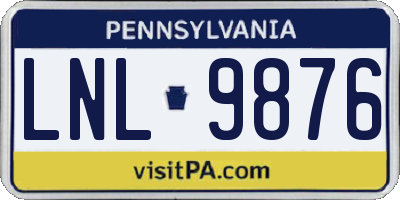 PA license plate LNL9876