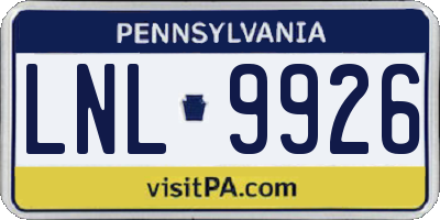 PA license plate LNL9926