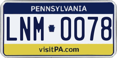 PA license plate LNM0078