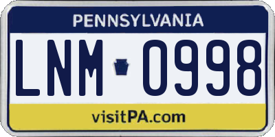 PA license plate LNM0998
