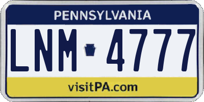 PA license plate LNM4777