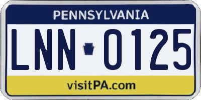 PA license plate LNN0125