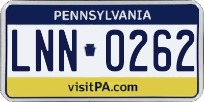 PA license plate LNN0262