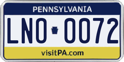 PA license plate LNO0072