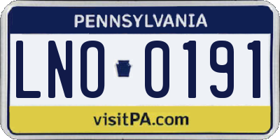 PA license plate LNO0191