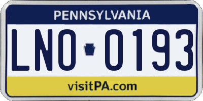 PA license plate LNO0193