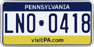 PA license plate LNO0418