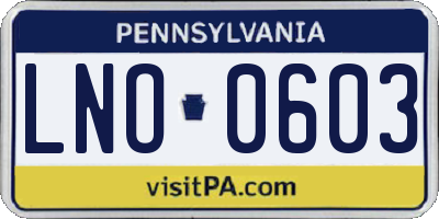 PA license plate LNO0603