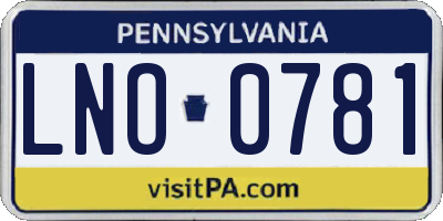 PA license plate LNO0781