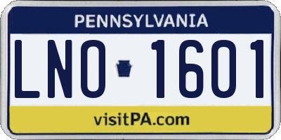 PA license plate LNO1601