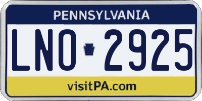 PA license plate LNO2925