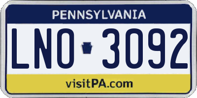 PA license plate LNO3092