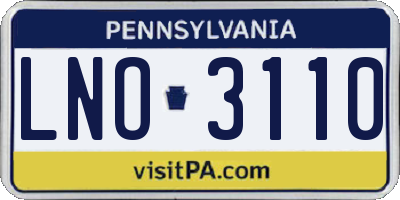 PA license plate LNO3110