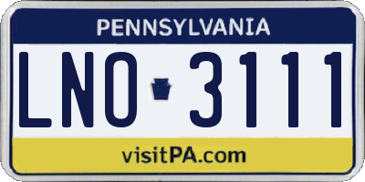 PA license plate LNO3111