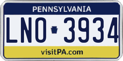 PA license plate LNO3934