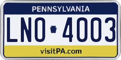 PA license plate LNO4003
