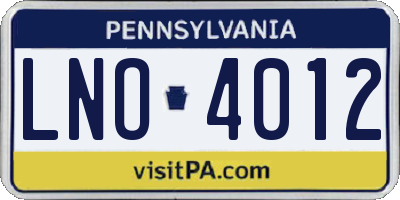 PA license plate LNO4012