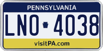 PA license plate LNO4038