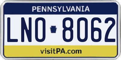 PA license plate LNO8062